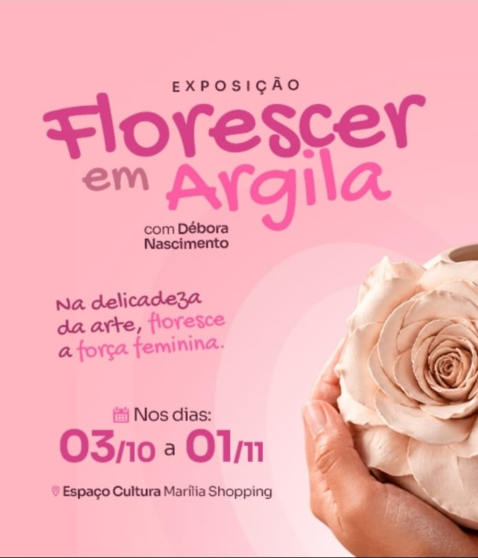 No momento, você está visualizando Espaço Cultural do Marília Shopping recebe a exposição “Florescer em Argila” durante o Outubro Rosa. Mostra é da ceramista Débora Nascimento reúne peças inéditas. Veja